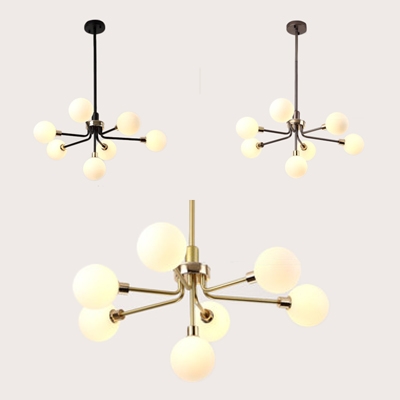 Modern Black/Coffee/Gold Pendant Light with Orb Shade 7 Heads Milk Glass Chandelier for Hallway
