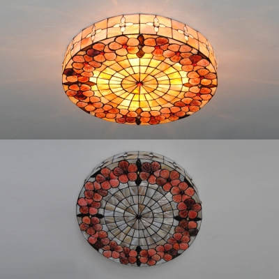 20 Inch Desert Rose Ceiling Mount Light Classic Tiffany Shell Flush Light in Beige for Villa