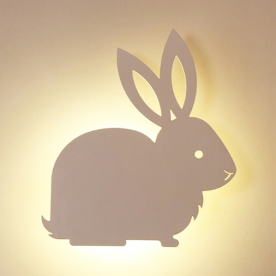 Animal Beige/Black/White Wall Light Chick/Rabbit Wood LED Sconce Light with Warm Lighting for Child Bedroom