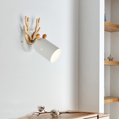 Nordic Style Deer Horn Wall Sconce 1 Light Metal Sconce Light in Gray/Green/White for Kid Bedroom