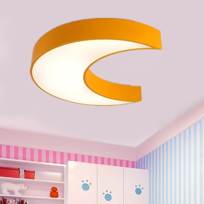 Acrylic Crescent LED Ceiling Light Nursing Room Kids Eye-Caring Flush Mount Light in Blue/White/Yellow