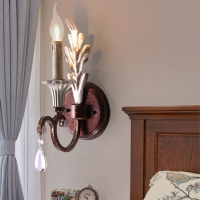 Antique Stylish Rust Wall Light with Clear Crystal Canlde 1 Head Metal Sconce Light for Porch