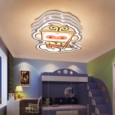 Cartoon Monkey King Flush Mount Light Metal Multi-Color Warm/White LED Ceiling Lamp for Kid Bedroom