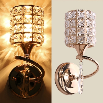 Clear Crystal Cylinder/Rectangle Wall Light Dining Room 1 Light Luxurious Sconce Light in Gold