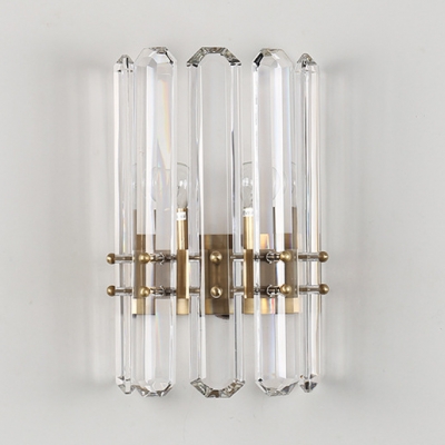 Clear Crystal Cylinder Wall Sconce Living Room Corridor Contemporary Wall Light in Gold