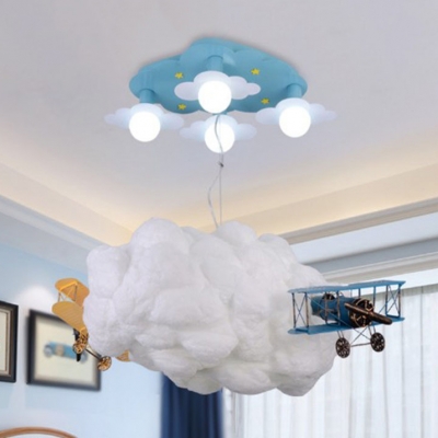 Cloud Living Room Pendant Light with Plane Cotton Metal Modern Creative Hanging Light in White