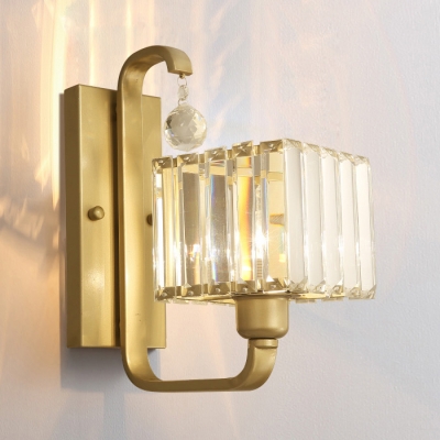 Contemporary Cube Shade Sconce Light with Crystal Metal One Bulb Gold/Matte Black Wall Light for Porch