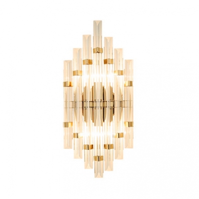 Contemporary Tube Wall Lamp Clear Crystal Gold Finish Sconce Light for Bedroom Study Room