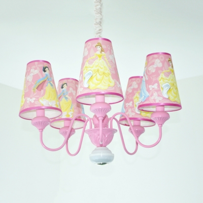 Girls Bedroom Kitty/Princess Chandelier Metal 5 Lights Lovely Pink Finish Pendant Light