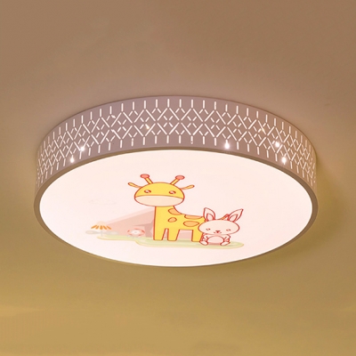 Kindergarten Giraffe/Fox Flush Mount Light Acrylic Lovely Animal White Finish Ceiling Lamp