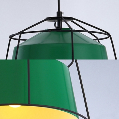 Kitchen Barn Shade Pendant Light Metal 1 Light Nordic Stylish Green Hanging Lamp with Wire Frame