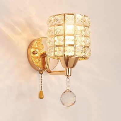 Kitchen Cylinder/Globe Wall Light Metal 1 Head Contemporary Gold Sconce Light with Clear Crystal