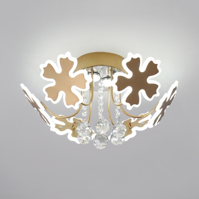 Living Room Petal Semi Flush Ceiling Light with Crystal Ball Metal 6/8 Heads Modern Coffee/Gold Ceiling Fixture