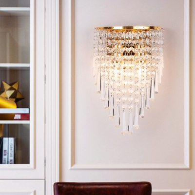 Luxurious Clear Crystal Wall Light Two Lights Gold Sconce Lamp for Bedroom Dining Room