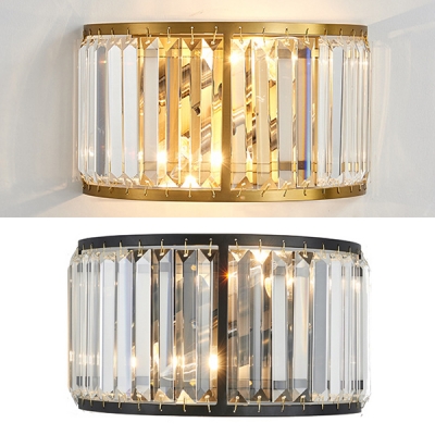 Luxurious Drum Shade Wall Light Metal Black/Gold Sconce Light with Crystal for Restaurant Foyer