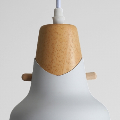 Metal Barn/Bucket Hanging Pendant Nordic Wood Finish 1-Light Suspension in Black/White