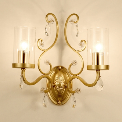 Metal Candle Wall Light with Teardrop Crystal 1 Light Traditional Sconce Light in Gold for Corridor