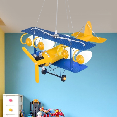 Metal Propeller Plane Pendant Light Creative LED Suspension Light with Mini Pulley for Teen