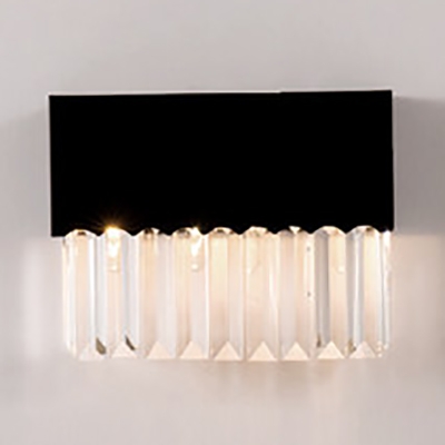Metal Rectangle/Square Wall Light with Clear Crystal Modern Simple Sconce Light in Black for Stair