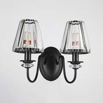 Metal Tapered Shade Sconce Light Villa Bedroom 2 Heads American Rustic Wall Lamp in Black