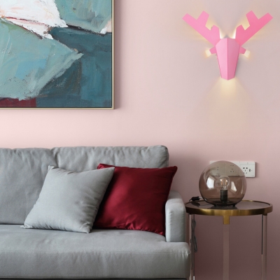 Modern Antler Wall Sconce Light Metal 1 Head Gray/Pink Wall Lighting for Kids Room