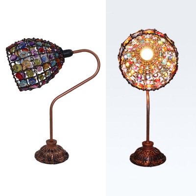 Moroccan Copper Table Light Lattice Dome 1 Light Metal Night Light with Multi-Color Bead for Cafe