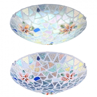Mosaic Simple Circle Ceiling Lamp 1 Light Glass Flower/Leaf Flush Mount Light for Cloth Shop