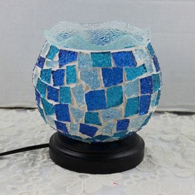 Plug-In Mosaic Table Light Spherical Shade 1 Bulb Stained Glass Night Light for Hotel Villa
