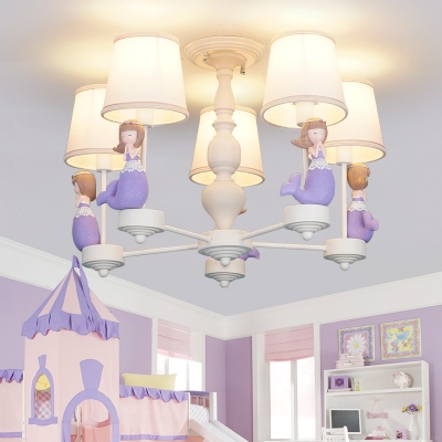 Pretty Mermaid Suspension Light 5/6 Heads Pink/Purple Chandelier for Girls Bedroom Foyer