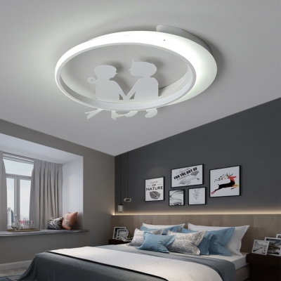 Romantic Couple LED Ceiling Fixture Metal Warm/White Lighting Flush Mount Light in White Finish for Adult Bedroom