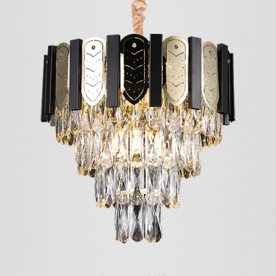 Stainless Steel Cone Chandelier with Glittering Crystal Postmodern Hanging Light for Swirl Stair