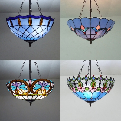 Traditional Tiffany Ceiling Lamp with Baroque/Bead/Flower/Lily Stained Glass Inverted Ceiling Light for Bedroom