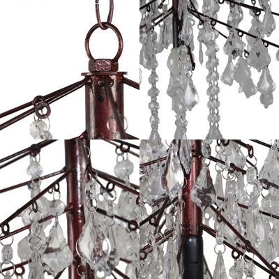 Twig Dining Room Pendant Light Metal 1 Bulb Country Style Rust Chandelier with Clear Crystal