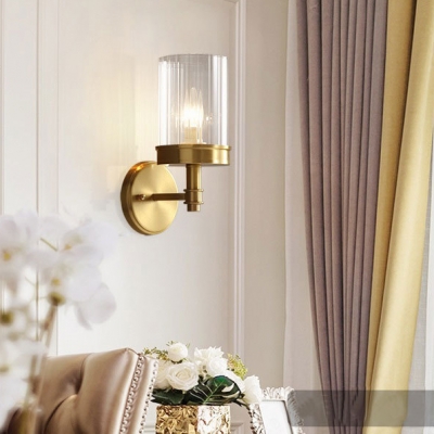 Villa Hotel Tube Wall Light Metal 1 Light Modern Style Gold Wall Lamp with Dimple/Ribbed Crystal