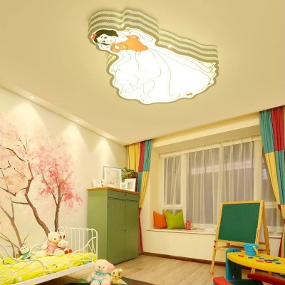 Princess Girls Bedroom Ceiling Light Metal Cartoon LED Flush Mount Light in Warm/White/Stepless Dimming