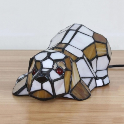 Cute Tiffany Cat/Doggy Night Light Single Light Stained Glass Desk Light for Child Bedroom