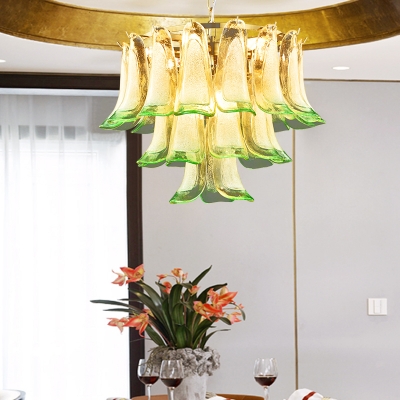 Creative Peacock Shape Pendant Lamp Art Glass Green Chandelier for Living Room Restaurant