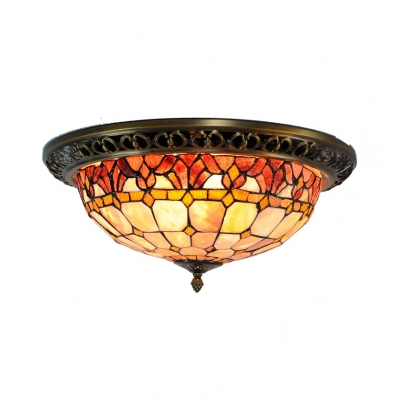 Rustic Style Flush Mount Light Flower/Grid 4 Lights Handmade Shell Ceiling Lamp for Dining Room