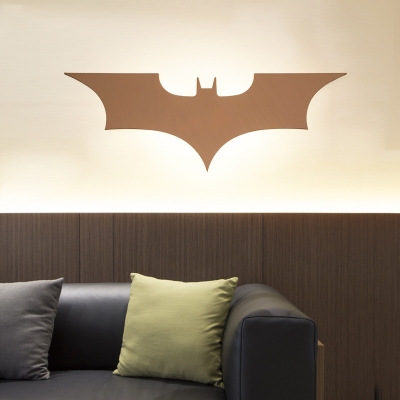 Cool Bat LED Wall Light Cartoon Wood Sconce Light in Black for Boys Bedroom Living Room