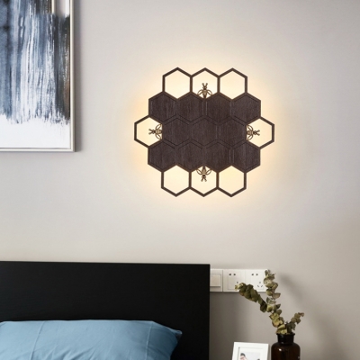 Wood Honeycomb LED Wall Light Nordic Style Sconce Lamp in Brass/Copper/Dark Coffee/Wood for Living Room