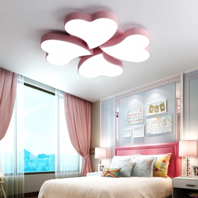 Acrylic Heart LED Flush Mount Light Study Room 3/4 Heads Cartoon Ceiling Lamp in Black/Blue/Pink/White