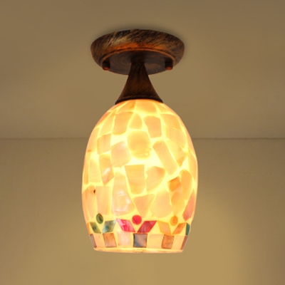 Beige/Colorful Oval Ceiling Lamp 1 Bulb Mosaic Shell Flush Ceiling Light for Bedroom Porch