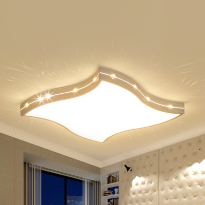 Curved Square Kid Bedroom Flush Ceiling Light Acrylic Modern Stepless Dimming/Warm/White Ceiling Lamp with Crystal Bead