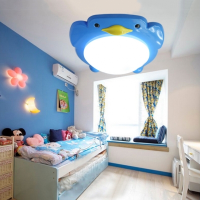 Cute Cartoon Penguin Flush Mount Light PVC Ceiling Light for Boys Girls Bedroom Hallway