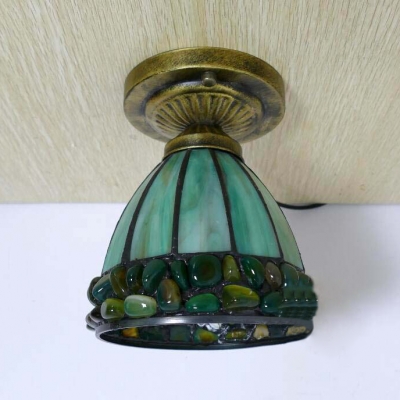 Domed Shade Ceiling Mount Light 1 Head Tiffany Traditional Glass Stone Flush Light for Corridor
