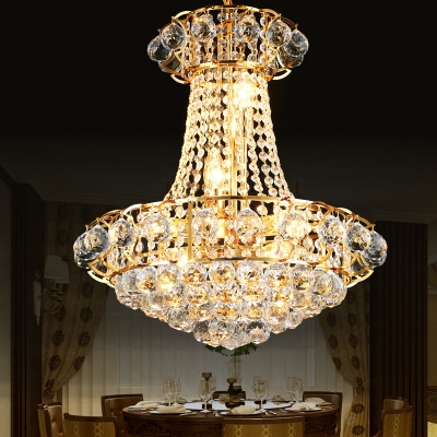 

European Style Gold Ceiling Pendant Conical Shape Metal Striking Crystal Chandelier for Bedroom, HL541178