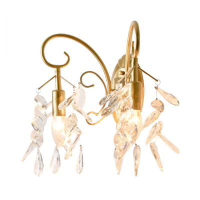 Gold Fake Candle Wall Sconce 2 Lights Classic Style Metal Wall Light for Bedroom Hotel