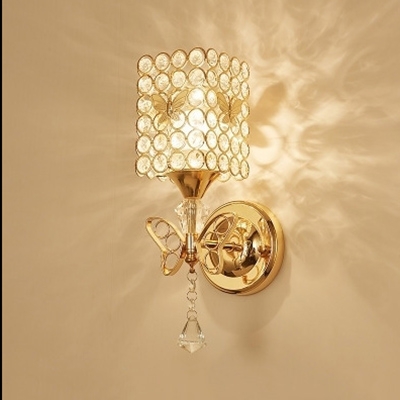 Gold Rectangle Wall Light 1 Light Elegant Metal Sconce Light with Crystal & Butterfly for Restaurant