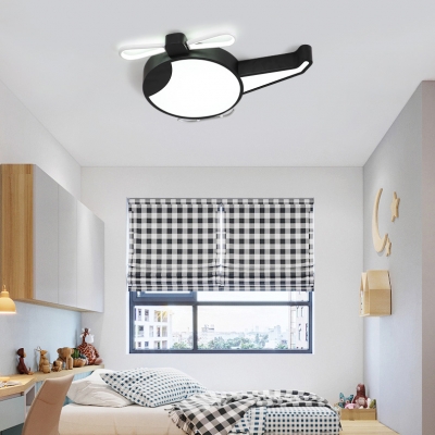 Helicopter Child Bedroom Ceiling Fixture Metal Cartoon Black/Red Flushmount Light in Warm/White/Stepless Dimming
