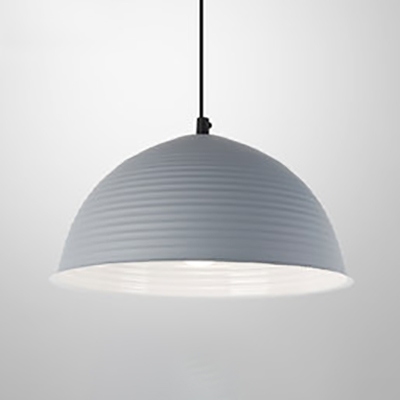 Metal Ribbed Dome Hanging Light 1 Bulb Nordic Style Hanging Lamp in Blue/Gray/Green/Yellow for Restaurant